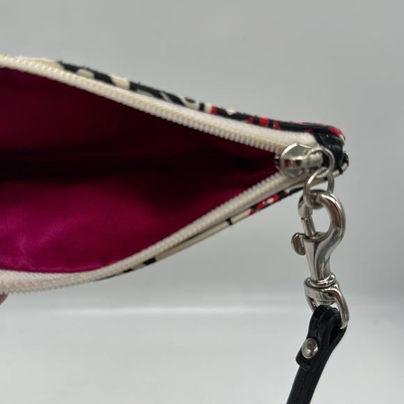 Coach Wristlet Poppy Red Black Cream 4" x 6" Zippered Top Magenta Interior - Picture 4 of 11